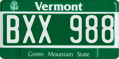 VT license plate BXX988