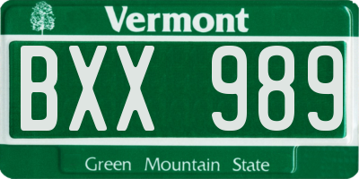 VT license plate BXX989