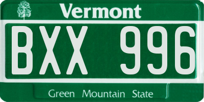 VT license plate BXX996