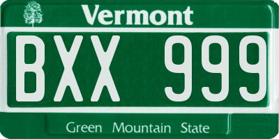 VT license plate BXX999