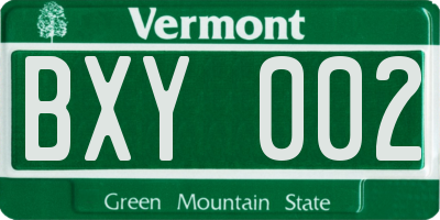 VT license plate BXY002