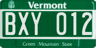 VT license plate BXY012