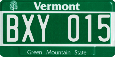 VT license plate BXY015