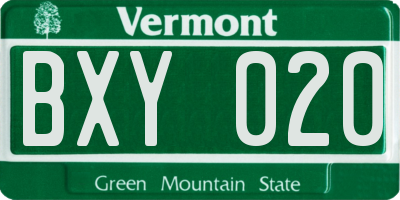 VT license plate BXY020