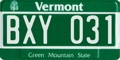 VT license plate BXY031