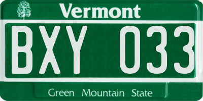 VT license plate BXY033