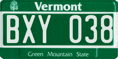 VT license plate BXY038