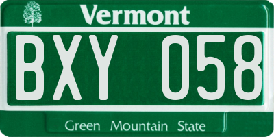 VT license plate BXY058