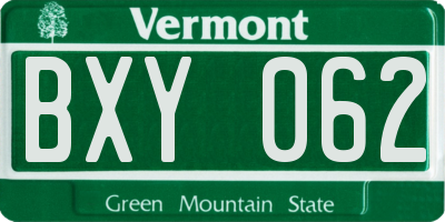 VT license plate BXY062
