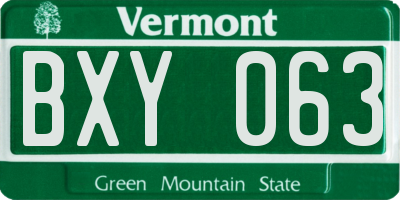 VT license plate BXY063