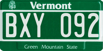 VT license plate BXY092