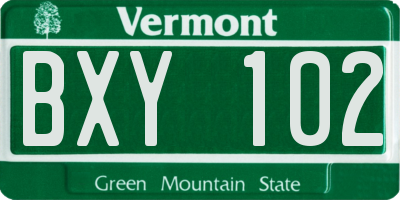 VT license plate BXY102