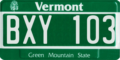 VT license plate BXY103