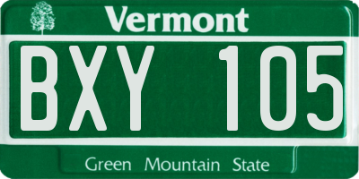 VT license plate BXY105