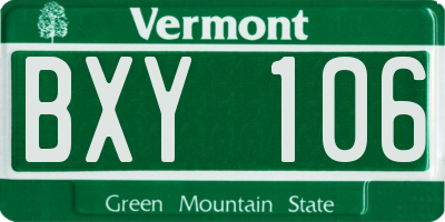 VT license plate BXY106