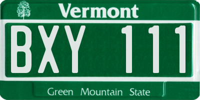 VT license plate BXY111