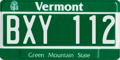 VT license plate BXY112