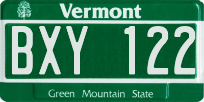VT license plate BXY122