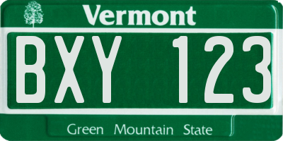 VT license plate BXY123