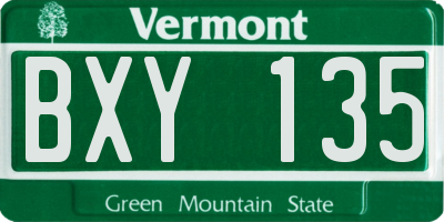 VT license plate BXY135