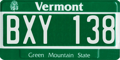 VT license plate BXY138