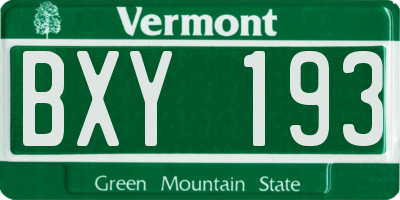 VT license plate BXY193