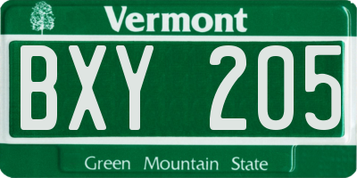 VT license plate BXY205