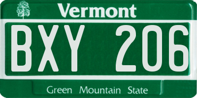VT license plate BXY206