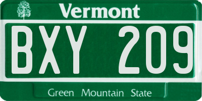 VT license plate BXY209