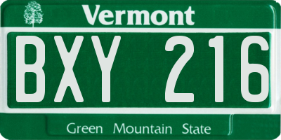 VT license plate BXY216