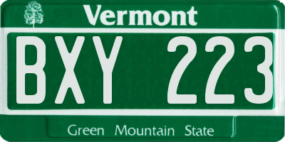 VT license plate BXY223