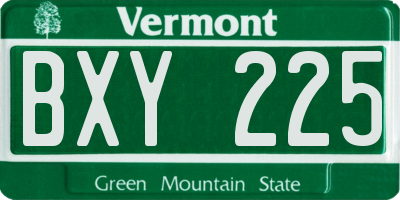 VT license plate BXY225