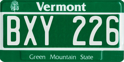 VT license plate BXY226