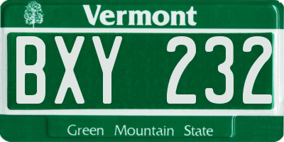 VT license plate BXY232