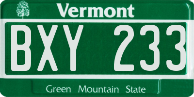 VT license plate BXY233