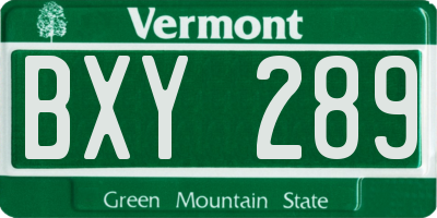 VT license plate BXY289