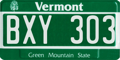 VT license plate BXY303