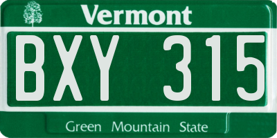 VT license plate BXY315
