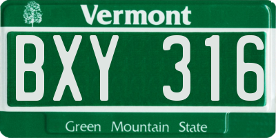 VT license plate BXY316