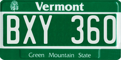 VT license plate BXY360