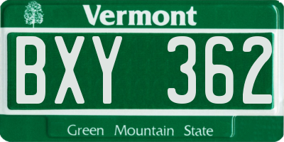 VT license plate BXY362