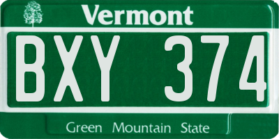 VT license plate BXY374