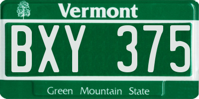 VT license plate BXY375
