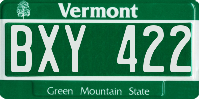 VT license plate BXY422