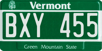 VT license plate BXY455