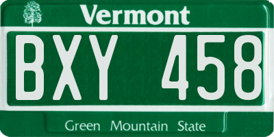 VT license plate BXY458
