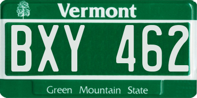 VT license plate BXY462
