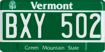 VT license plate BXY502