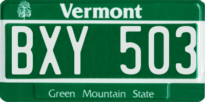 VT license plate BXY503