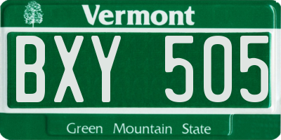 VT license plate BXY505